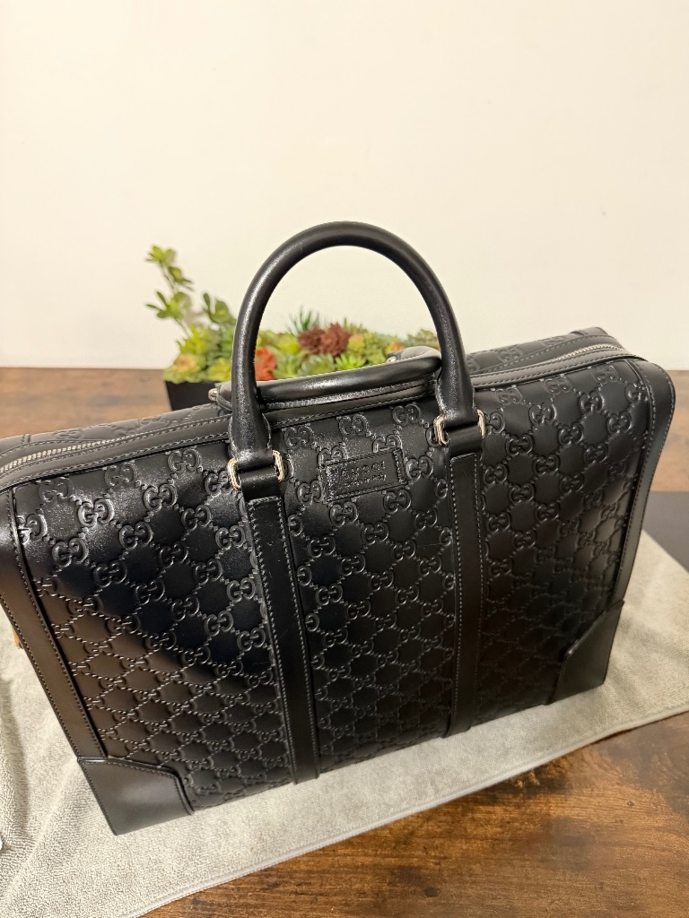 Gucci Guccissima Black Briefcase with Detachable Strap